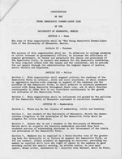 Young Democratic Farmer-Labor Club Constitution, [1960s]
