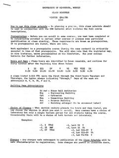 Class Schedule Winter Quarter 1960