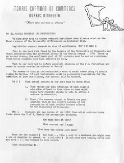 Admissions Recruitment Letter from Morris Chamber of Commerce [1960s]